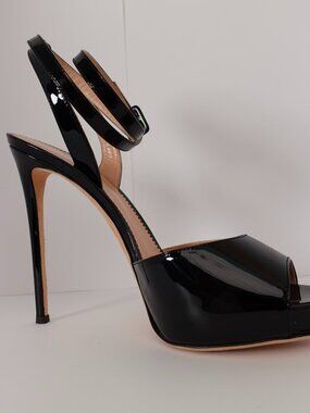 Guiseppe Zanotti Black Patent leather stiletto platform sandals